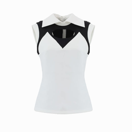 Sleeveless Blouse With Collar Black & White