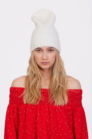Solid Rib-Knit Hat With A Foldover Cuff Ecru