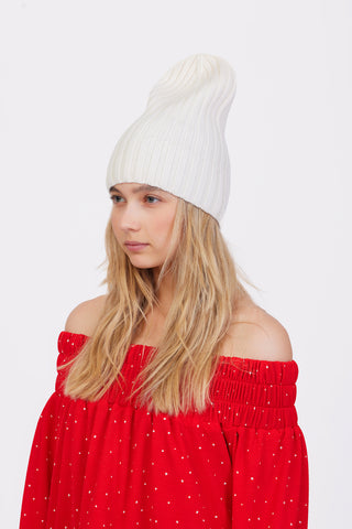 Solid Rib-Knit Hat With A Foldover Cuff Ecru