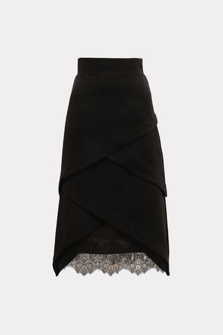 Sophisticated High-Waisted Skirt With Lace Hem Black