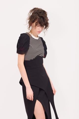 Unique Asymmetric Draped Skirt With Fringe Black