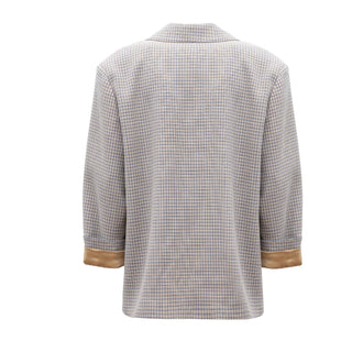 Stylish Relaxed-Fit Blazer With Contrast Lining Blue Beige Check