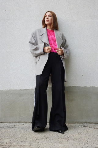 Stylish Relaxed-Fit Blazer With Contrast Lining Blue Beige Check