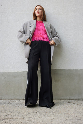 Stylish Relaxed-Fit Blazer With Contrast Lining Blue Beige Check