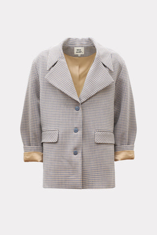 Stylish Relaxed-Fit Blazer With Contrast Lining Blue Beige Check