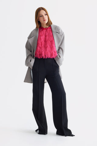 Stylish Relaxed-Fit Blazer With Contrast Lining Blue Beige Check