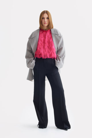 Stylish Relaxed-Fit Blazer With Contrast Lining Blue Beige Check