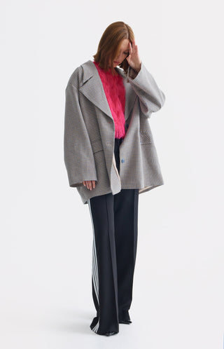 Stylish Relaxed-Fit Blazer With Contrast Lining Blue Beige Check