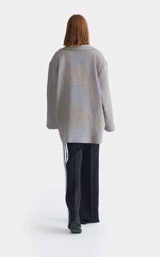 Stylish Relaxed-Fit Blazer With Contrast Lining Blue Beige Check