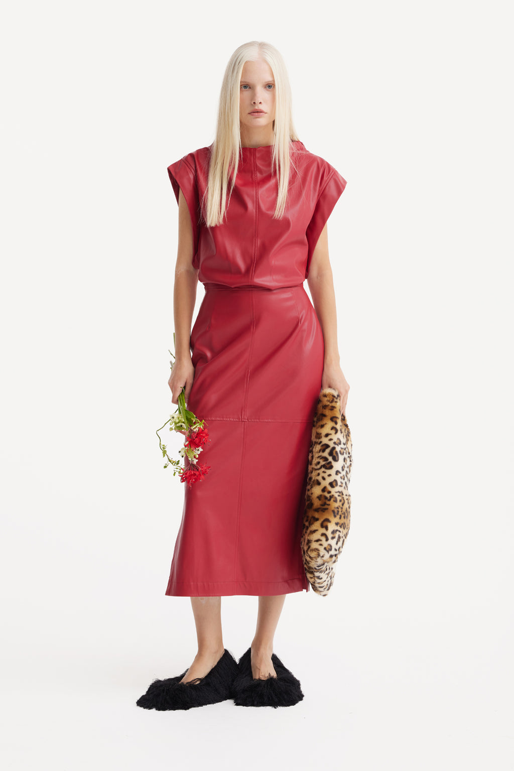 Stylish Sleeveless Faux Leather Dress Red S Stylish Sleeveless Faux Leather Dress Red S