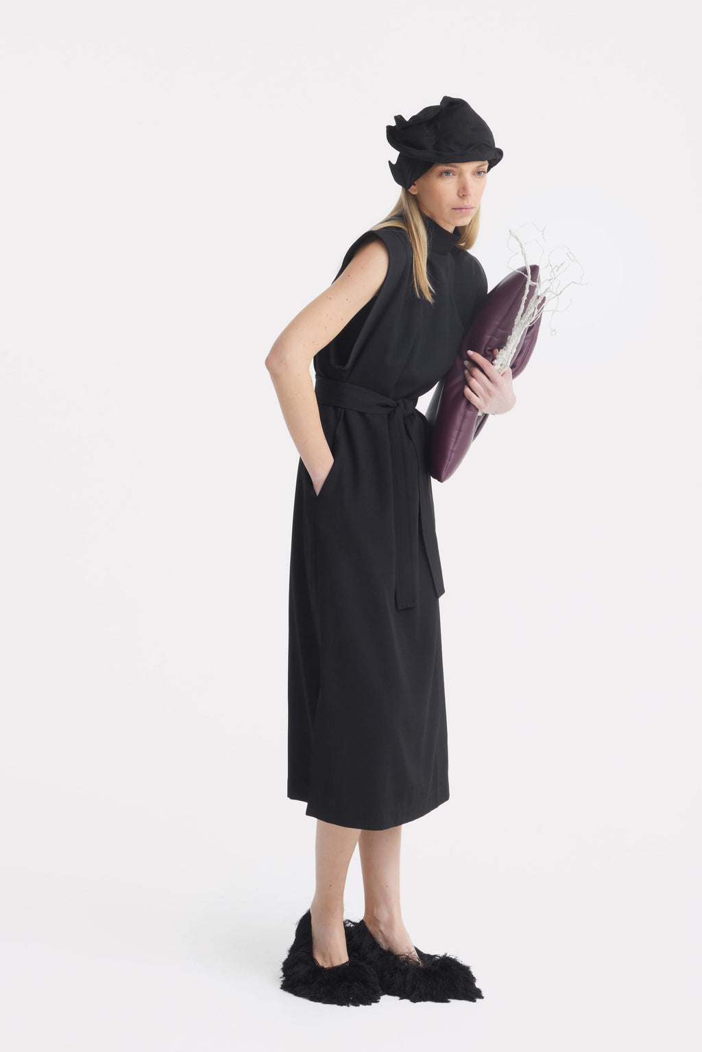 Stylish Straight Dress With Belt Black XL Stylish Straight Dress With Belt Black XL