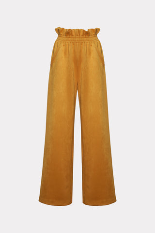 Suede Wide-Leg Pants With Ruffled Waist Mustard Yellow