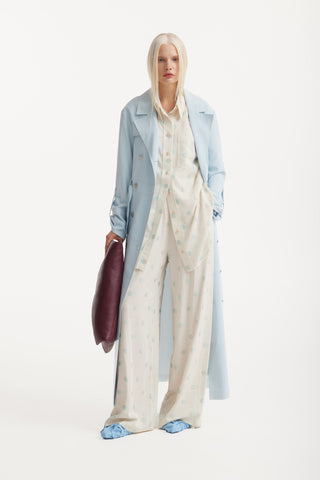 Belted Double-Breasted Trench Dress Light Blue