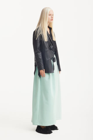 Croc-Effect Faux Leather Wrap Blazer Jacket – Black