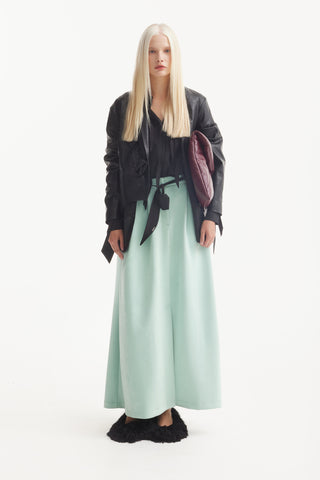 Croc-Effect Faux Leather Wrap Blazer Jacket – Black