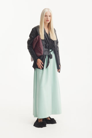 Croc-Effect Faux Leather Wrap Blazer Jacket – Black