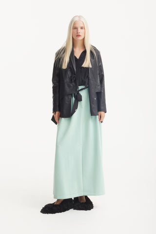 Croc-Effect Faux Leather Wrap Blazer Jacket – Black