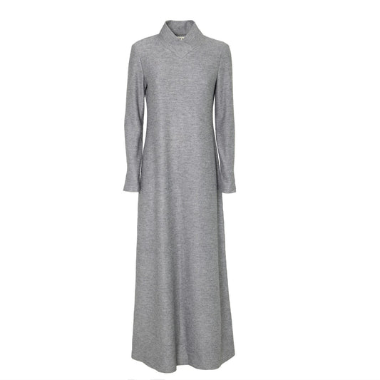 Textured Knit Floor-Length Long Sleeve Dress Grey