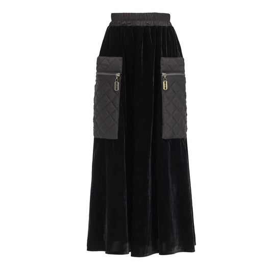 Trapeze Skirt With Patch Pockets Velvet Black