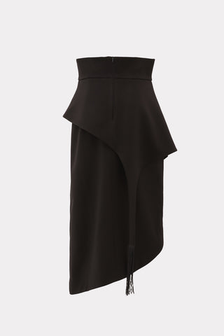 Unique Asymmetric Draped Skirt With Fringe Black