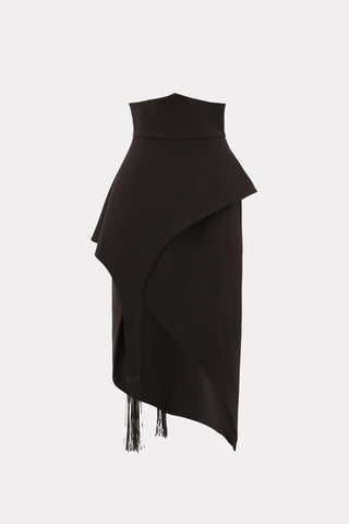 Unique Asymmetric Draped Skirt With Fringe Black