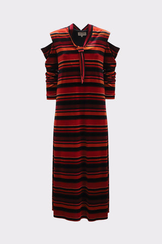 Vintage Cut-Out Shoulder Velvet Dress - Burgundy