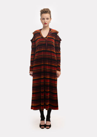 Vintage Cut-Out Shoulder Velvet Dress - Burgundy