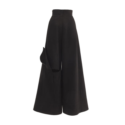 Wide Flared Trousers With Calla Flower Black