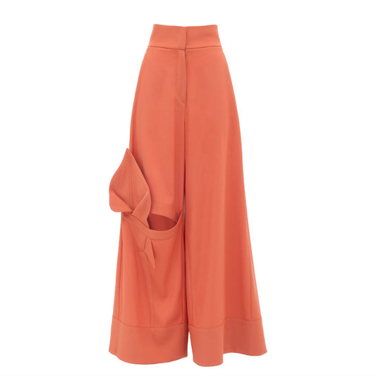 Wide Flared Trousers With Calla Flower Orange-Coral
