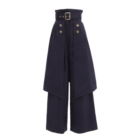 Wide Leg Trousers With Skirt Overlay Dark Blue