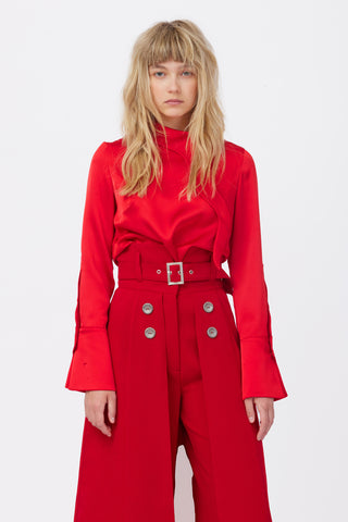 Luxury Silk-Feel Satin Blouse Red