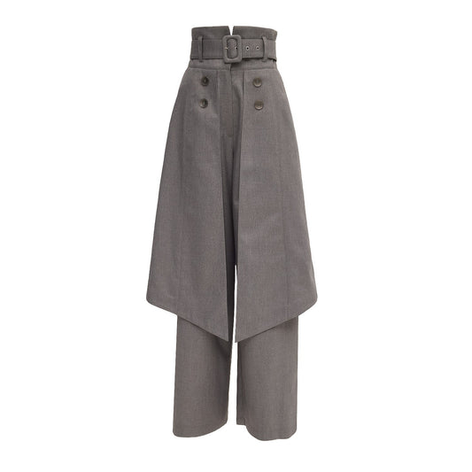 Wide Leg Trousers With Skirt Overlay Grey