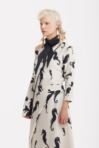 Wrap Long Skirt – Light Beige Seahorse Print