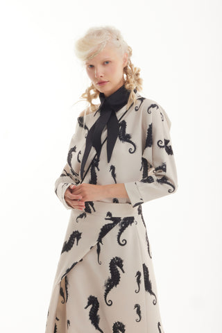 Wrap Long Skirt – Light Beige Seahorse Print