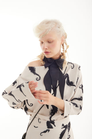 Wrap Long Skirt – Light Beige Seahorse Print