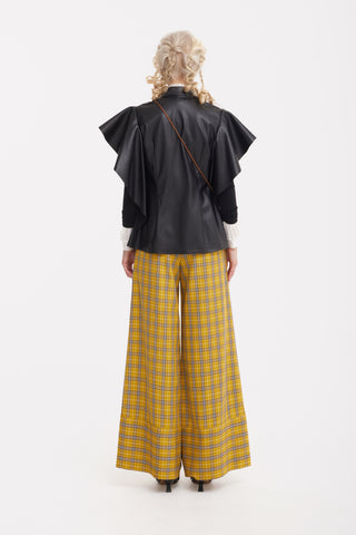 Draped Faux Leather Shirt – Black