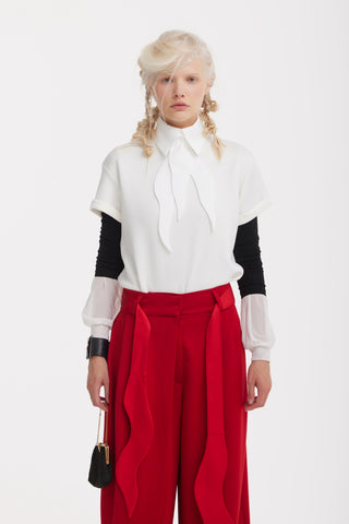 High-Waist Wrap Trousers – Red