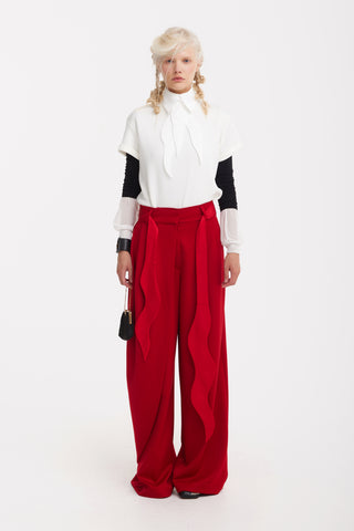 High-Waist Wrap Trousers – Red