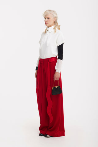 High-Waist Wrap Trousers – Red