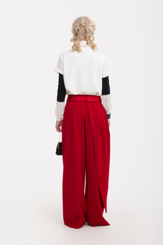 High-Waist Wrap Trousers – Red
