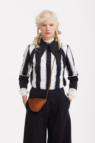 Semi-Formal Striped Blouse With Black Double Contrasting Details
