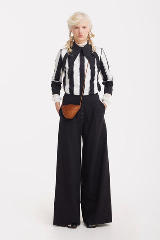 Semi-Formal Striped Blouse With Black Double Contrasting Details