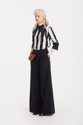 Semi-Formal Striped Blouse With Black Double Contrasting Details