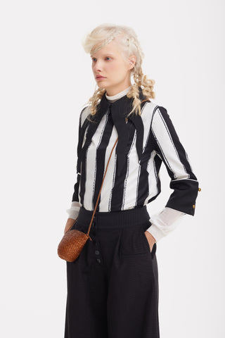 Semi-Formal Striped Blouse With Black Double Contrasting Details
