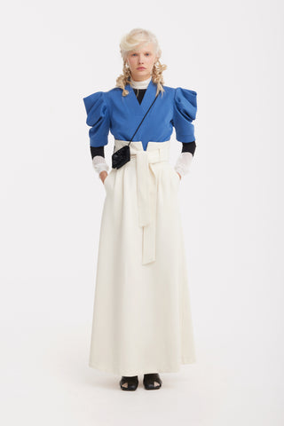 Ecru High Waist A-Line Long Skirt With Belt