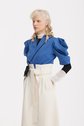 Ecru High Waist A-Line Long Skirt With Belt