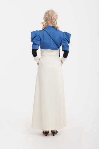 Ecru High Waist A-Line Long Skirt With Belt