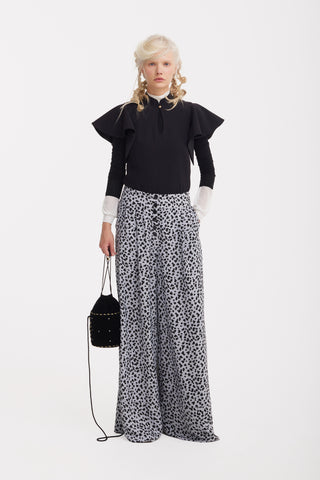 Stand Collar Ruffle Sleeve Blouse – Black