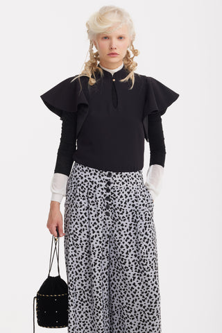 Stand Collar Ruffle Sleeve Blouse – Black