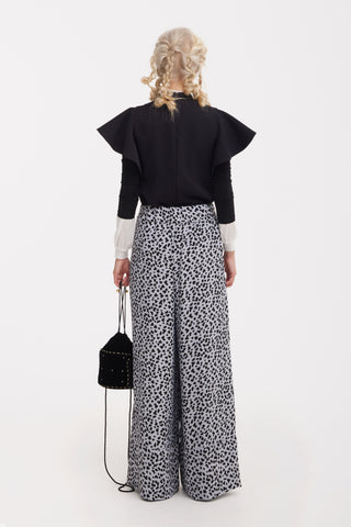 Stand Collar Ruffle Sleeve Blouse – Black
